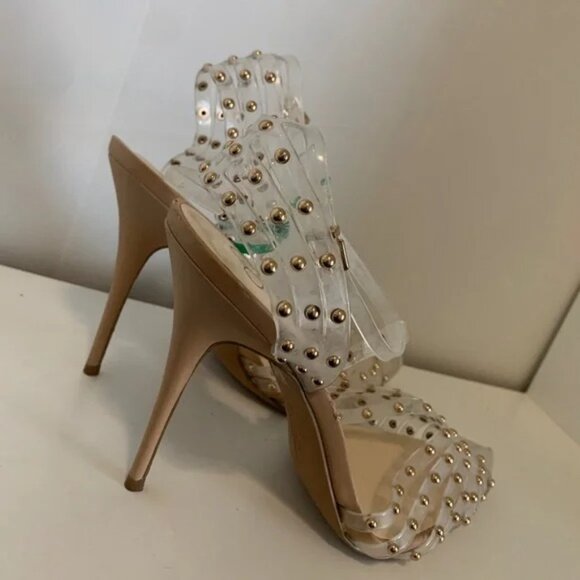Jessica Simpson Rhinestone Clear Gold Studded Stiletto Heels Size 12 - Picture 2 of 3